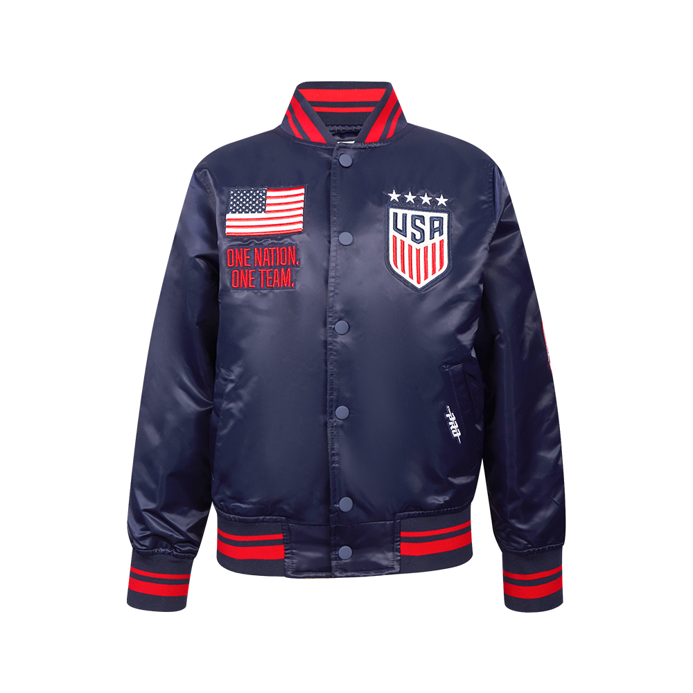 Pro Standard Big Kids' US Soccer Team Classic Chenille Ribbed Navy/Red Satin Jacket